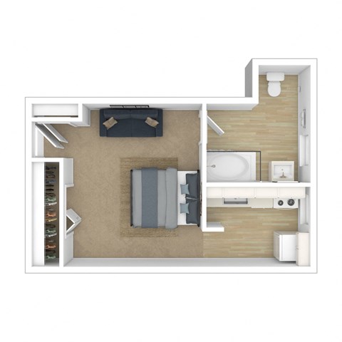 Floor plan for studio, 1 bath, 525 sqft